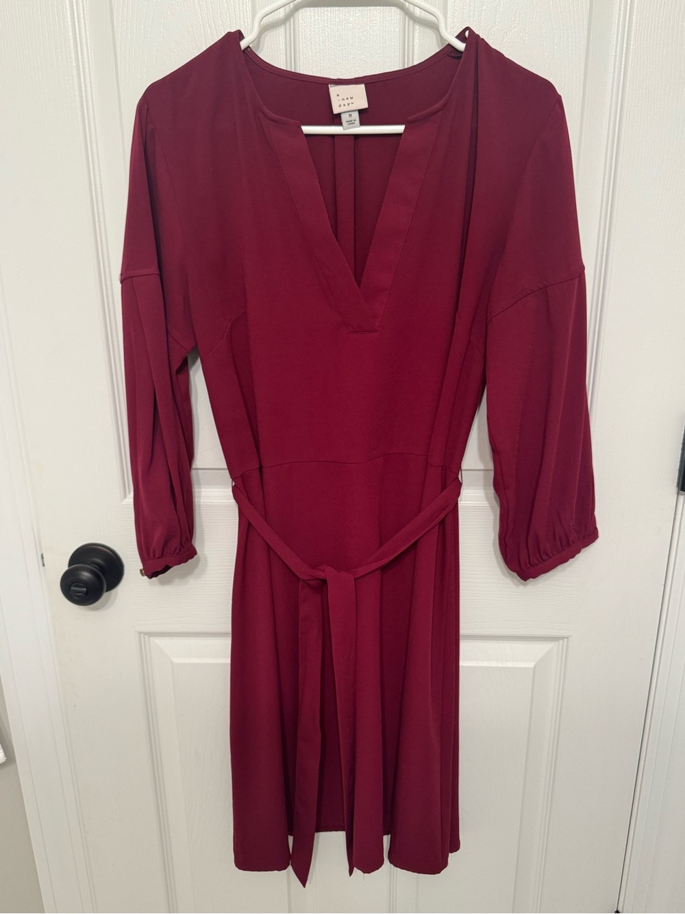 a new day Wine V-Neck Tie-Waist Midi Dress